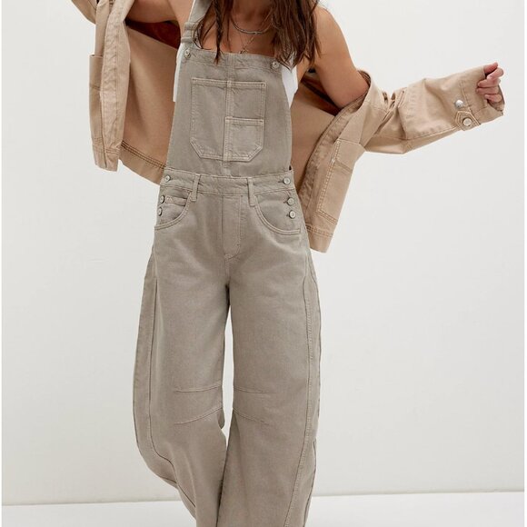 Free People Good Luck Barrel Overalls size Large - Picture 5 of 8